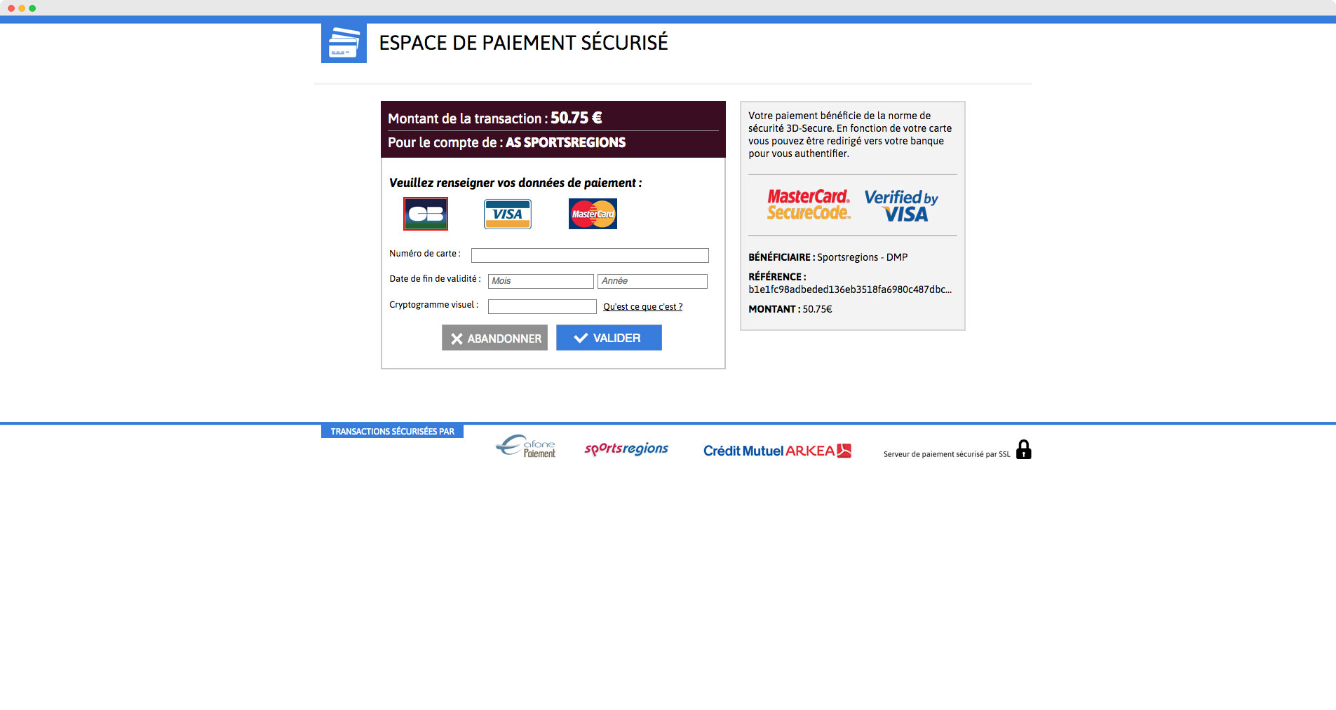 Paiement en ligne par CB